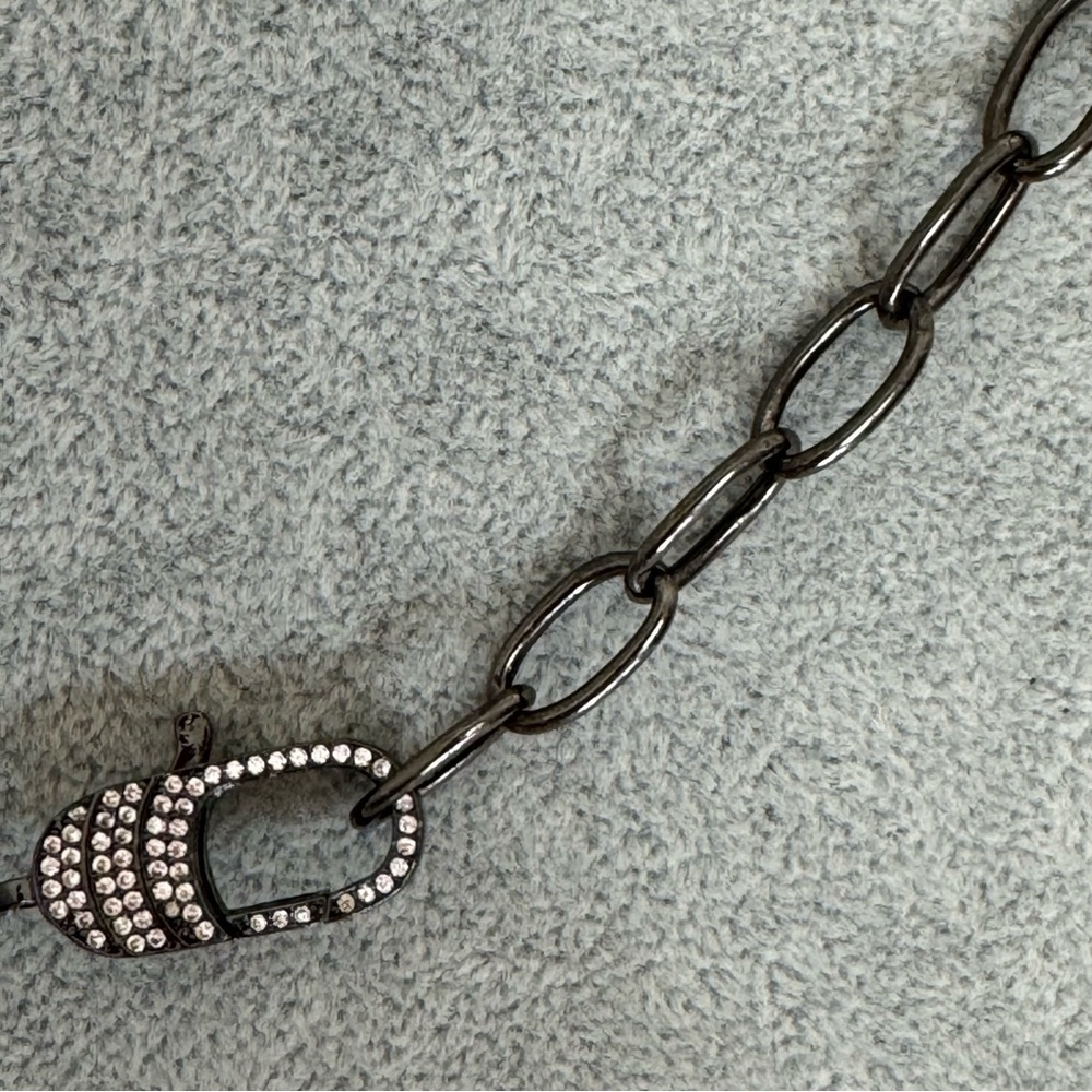 Artisan Black Sterling Silver Gray Pearl Metal Chain Diamond Necklace NEW - Picture 11 of 17